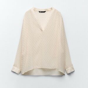 ZARA - NWOT Rhinestone Beige Pink Blouse